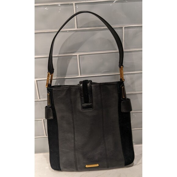 Jill Stuart Black Pebbled Leather & Suede Shoulder Handbag/Purse GORGEOUS! - Picture 10 of 16